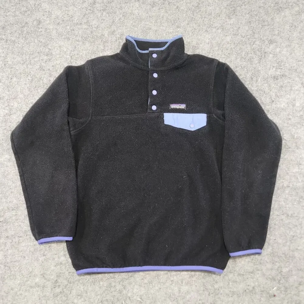 Patagonia Womens XS Lightweight Synchilla Snap T‎ Fleece Pullover Jacket Black